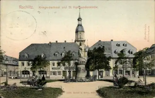 Ak Rochlitz an der Mulde, Kriegerdenkmal u. St. Kunigundenkirche