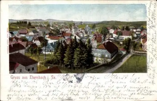 Ak Ebersbach Neugersdorf, Blick auf den Ort, Straße, Felder, Häuser