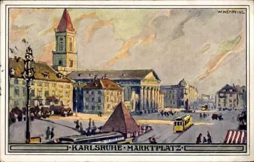 Künstler Ak Hempfing, W., Karlsruhe in Baden Württemberg, Marktplatz