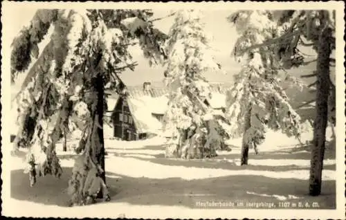 Ak Świeradów Zdrój Bad Flinsberg Isergebirge Schlesien, Heufuderbaude, Winter