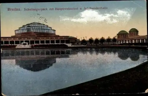 Ak Wrocław Breslau Schlesien, Scheitniger Park, Hauptrestaurant, Jahrhunderthalle