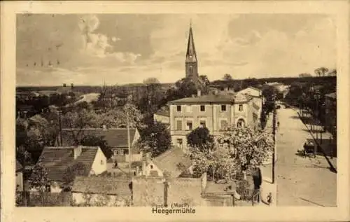 Ak Heegermühle Finow Eberswalde in der Mark, Gesamtansicht, Kirchturm