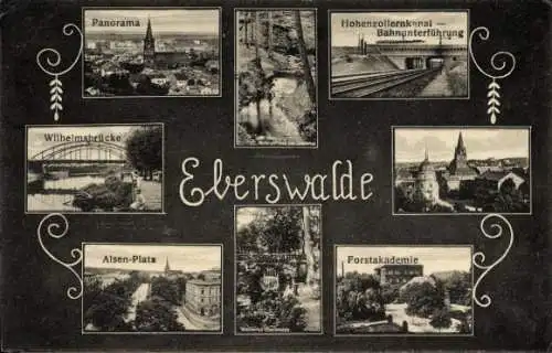 Ak Eberswalde in der Mark, Alsen-Platz, Wilhelmsbrücke, Hohenzollernkanal, Forstakademie