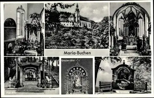 Ak Maria Buchen Lohr im Spessart, Wallfahrts Kapuzinerkloster, Hoher Altar, Brunnen, Frei-Altar