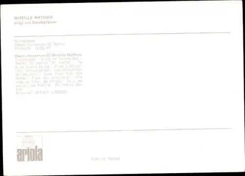 Ak Schauspielerin und Sängerin Mireille Mathieu, Portrait, Autogramm