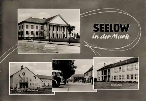 Ak Seelow in der Mark, Kurhaus Ericht Weinert, Mittelschule, Berufsschule, Straßenpartie