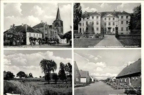 Ak Budberg Rheinberg am Niederrhein, Gasthof Steinhoff, Evang. Kirche, Haus Wolfskuhlen, Siedlung