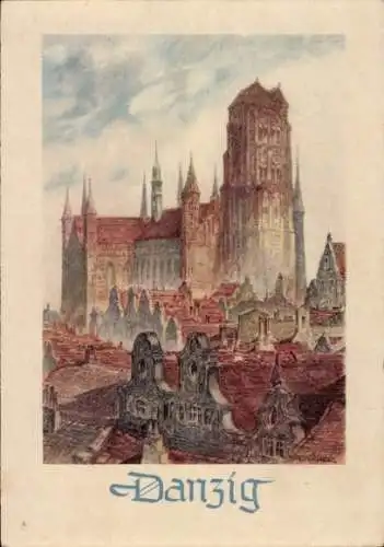 Künstler Ak Gdańsk Danzig, Ortsansicht, Marienkirche