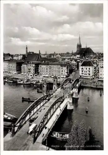 Ak Szczecin Stettin Pommern, Hansabrücke mit Jacobikirche