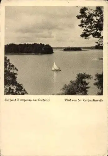 Ak Mazury Masuren Ostpreußen, Blick auf den Niedersee, Segelboot