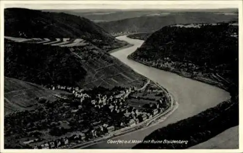 Ak Oberfell an der Mosel, Ruine Bleidenberg, Fliegeraufnahme