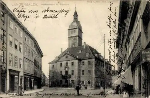 Ak Bad Langensalza in Thüringen, Marktstraße, Rathaus, Geschäfte