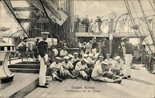 Ak Unsere Marine, Schiffsjungen bei der Arbeit, Matrosen
