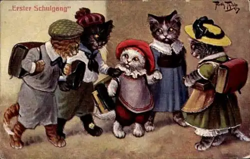 Künstler Ak Thiele, A., Katzen in der Schule