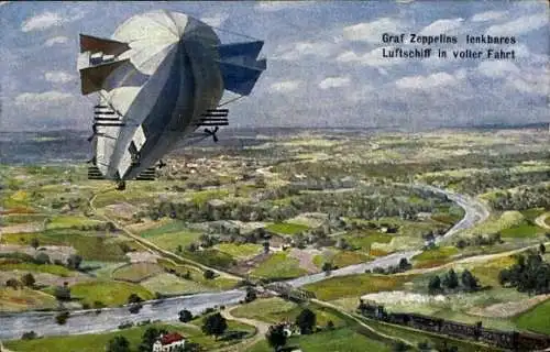 Ak Graf Zeppelins lenkbares Luftschiff in voller Fahrt