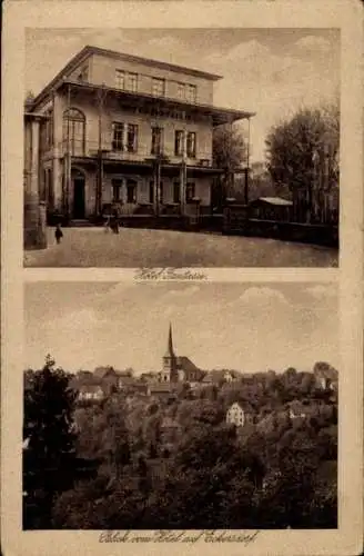 Ak Eckersdorf in Oberfranken, Hotel Fantasie, Blick vom Hotel zur Kirche