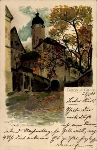 Künstler Ak Greiz im Vogtland Thüringen, Oberes Schloss, Schlosshof