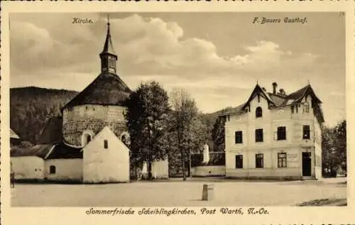 Ak Scheiblingkirchen Thernberg Neunkirchen in Niederösterreich, Kirche, Gasthof F. Bauer