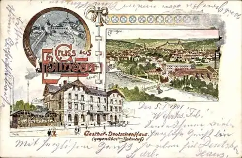 Künstler Litho Fuchs, Karl, Esslingen am Neckar Baden Württemberg, Gasthof z. Deutschen Haus