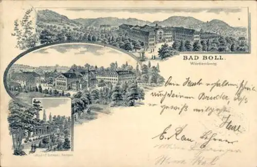 Litho Bad Boll Württemberg, Teilansichten des Ortes, Gebäudekomplex, Hotel