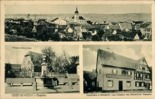 Ak Östringen Baden, Johannisbrunnen,Metzgerei,Gasthaus