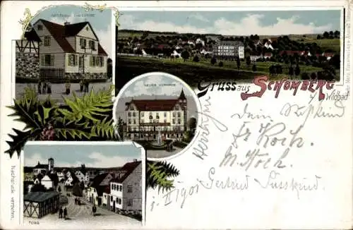 Mondschein Litho Schömberg im Schwarzwald Württemberg, Gasthaus zur Linde, Heilanstalt