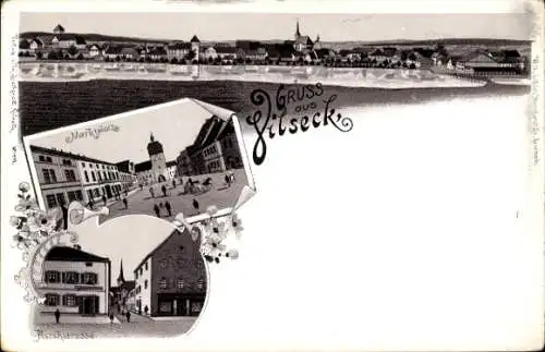 Litho Vilseck Oberpfalz Bayern, Gesamtansicht, Marktplatz, Kirchstraße