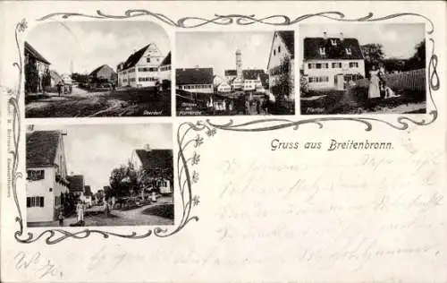 Ak Breitenbronn in der Oberpfalz, Oberdorf, Straßenpartie mit Pfarrkirche, Pfarrhof