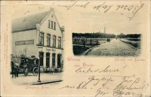 Ak Heide in Holstein Dithmarschen, Jasper's Hotel, Markt mit Kirche