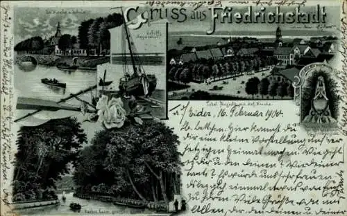 Litho Friedrichstadt an der Eider Nordfriesland, Gesamtansicht, Kirche, Schule