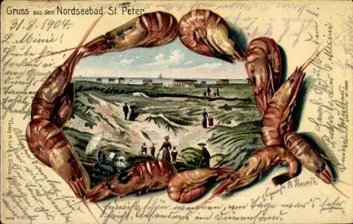 Präge Litho Nordseebad Sankt Peter Ording, Strand