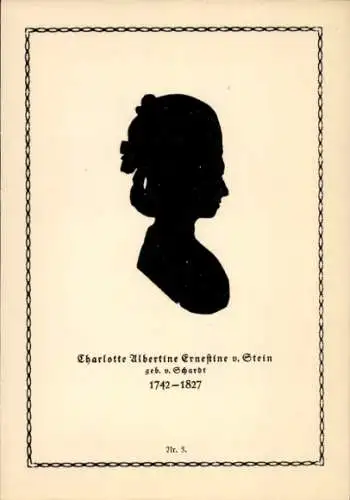 Scherenschnitt Ak Charlotte Albertine Ernestine von Stein, Goethe-Biographie in Bilderpostkarten