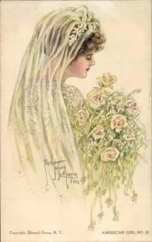 Künstler Ak Fidler Lemunyan, Pearle, American Girl No. 18, Frau in Hochzeitskleid