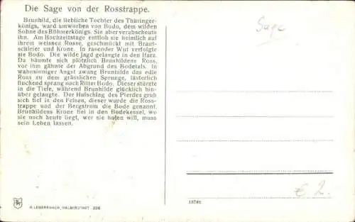 Künstler Ak Die Sage von der Rosstrappe, Felsen, Thale im Harz, Bodetal