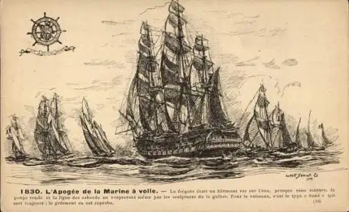 Künstler Ak Sebille, Albert, Französisches Kriegsschiff, L'Apogée de la Marine à voile, frégate