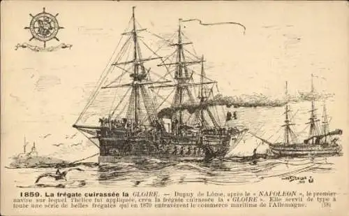 Künstler Ak Sebille, Albert, La frégate cuirassée la Glorie, Ligue maritime française