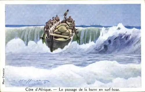 Künstler Ak Haffner, Côte d'Afrique, Le passage de la barre en surf boat