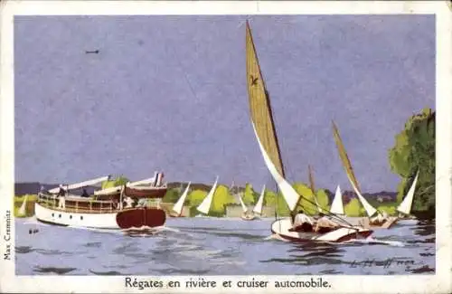 Künstler Ak Haffner, L., Regates en riviere et Cruiser, Ligue Maritime et Coloniale