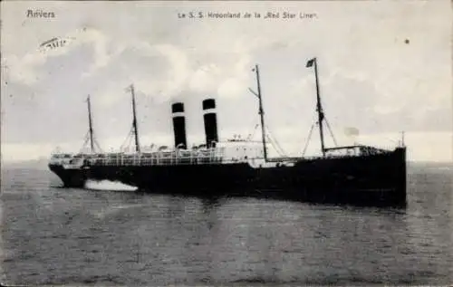 Ak Antwerpen Anvers Flandern, Red Star Line, Steamer Kroonland