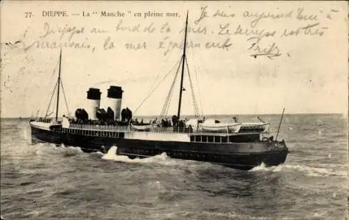 Ak Dieppe, La Manche en pleine mer, Paquebot, Fährschiff