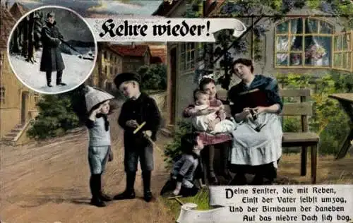 Ak Kehre wieder, Familie denkt an Soldaten, Vater im Krieg, Kinder