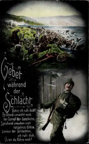 Ak Gebet während der Schlacht, Deutscher Soldat, I. WK