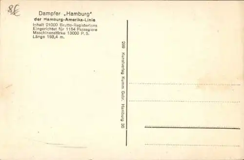 Ak Dampfer Hamburg der HAPAG bei der Ausfahrt aus dem Hafen