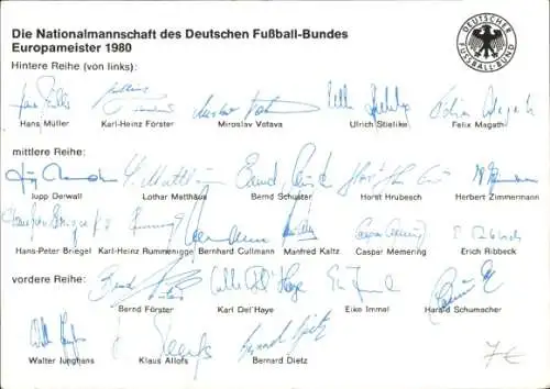 Ak Nationalmannschaft Deutscher Fußball Bund, Europameister 1980, Müller, Votava, Magath