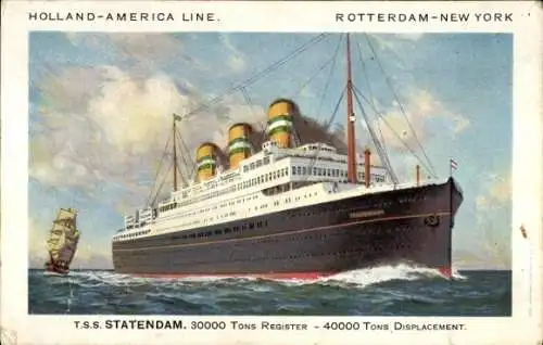 Ak Dampfer SS Statendam, Holland America Line HAL, Rotterdam New York