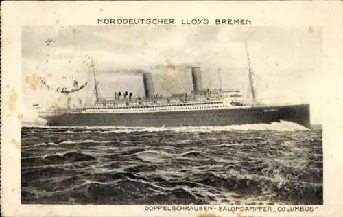 Ak Norddeutscher Lloyd Bremen, Doppelschrauben-Salondampfer Columbus