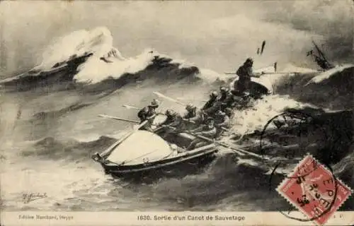 Künstler Ak Les Cotes de la Manche, Sortie d'un Canot de sauvetage