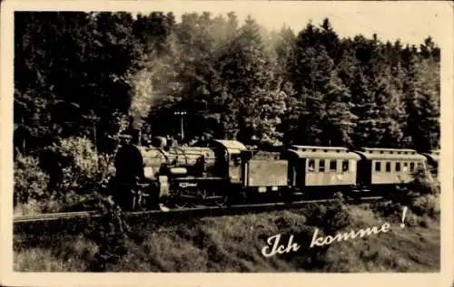 Ak Ich komme, Deutsche Eisenbahn, Dampflok in voller Fahrt