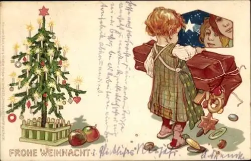 Litho Glückwunsch Weihnachten, Kind, Geschenke, Tannenbaum