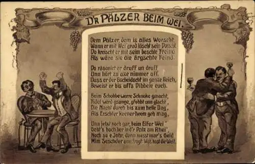 Ak Der Pfälzer beim Wei, Gedicht, Dem Pfälzer dem ist alles Worscht